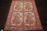 6x9 Rose, Ivory, Pink Color Hand Woven French Needlepoint Wool Traditional Oriental Rug